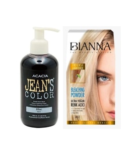 Jean's Color Mavi 250ml. Blue Amonyaksız Balyaj Renkli Saç Boyası + Bianna Açıcı Set