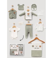 ERKEK BEBEK 0-3 AY ORGANİK PAMUK ONLY BEAR  NAKIŞLI 10 LU PREMİUM SET (A.Yeşil)