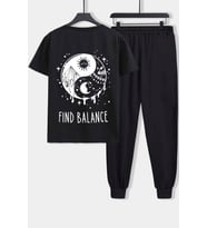Unisex Yin & Yang Baskılı 2'li Eşofman Takımı (Siyah)