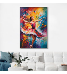 Yağlı Boya Dokulu Tablo Modern Renkli Balerin Gümüş Çerçeveli U05002