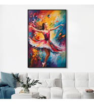 Yağlı Boya Dokulu Tablo Modern Renkli Balerin Gümüş Çerçeveli U05002