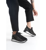 ALYA Bağcıklı Ortopedik Taban Taşlı Kadın Sneaker Spor Ayakkabı CBT - Siyah