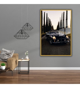 Metal Çerçeveli Temperli Cam Tablo Üstü Açık Klasik Ferrari 250 (Gold)