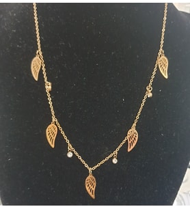 Yaprak modelli taş detaylı Çelik kolye rose gold