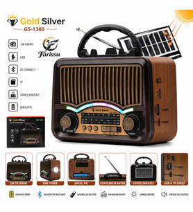 GS-1360 Nostaljik Tasarım Bluetooth Hoparlörlü Güneş Enerjili Şarjlı FM/AM/SW Radyo