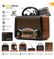 GS-1360 Nostaljik Tasarım Bluetooth Hoparlörlü Güneş Enerjili Şarjlı FM/AM/SW Radyo