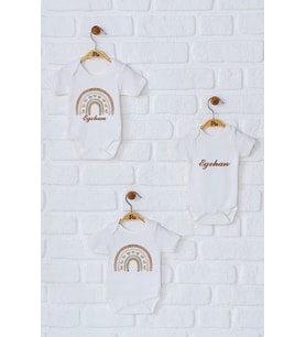 Pia Baby Premium %100 Pamuk İsme Özel Organik Baskılı Üçlü Set Çıtçıtlı Bebek Body Zıbın Modelleri 5043-18 (Ekru)
