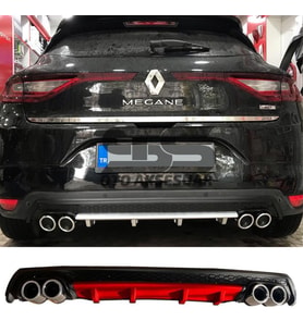 Renault Megane 4 Difüzör Arka Tampon Eki 4 Egzoz Çıkışlı Kırmızı Lüx Tip