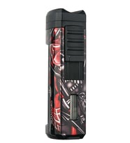 Quantoro Üç Torch Pürmüz Delicili Kırmızı Desenli Metal Puro Çakmağı - TRZ1203