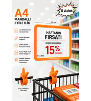 5 Adet - A4 Mandallı Fiyatlık Etiketlik Sepet Raf Askılık Fiyat Etiketi Çerçeveli Market Mağaza Turuncu