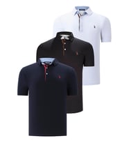 ÜÇLÜ SET T8582 DEWBERRY ERKEK T-SHIRT-SİYAH-BEYAZ-LACİVERT