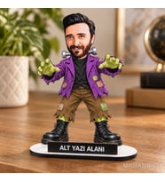 Fotoğraftan Kişiye Özel Cadılar Bayramı Karikatür MDF Karikatürlü 18 cm MDF Masaüstü Biblo - Masaüstü Hediye