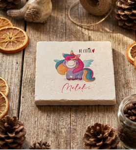Kişiye Özel Be Cutie Unicorn  Bardak Altlığı Doğum Günü Hediyesi (Krem)
