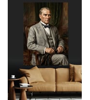 Koltukta Oturan Atatürk Portresi Dekoratif Kanvas - Mdf Ahşap Tablo