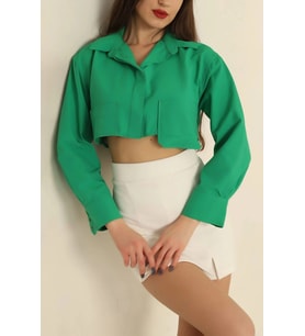 Poplin crop gömlek yeşil s3060