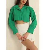 Poplin crop gömlek yeşil s3060