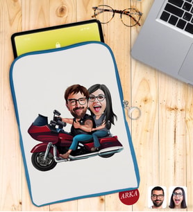 BK Gift Kişiye Özel Sevgililer Karikatürlü Taşınabilir Koruyucu Tablet Kılıfı & Organizer Çanta - Mavi-103