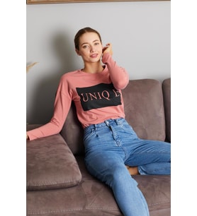 Yazı Baskılı Sweat 9130-1 (Pembe)