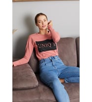 Yazı Baskılı Sweat 9130-1 (Pembe)