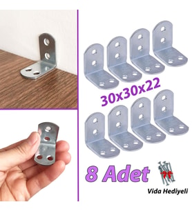 8 Adet Mobilya Eşya Dolap Duvar Sabitleyici Köşe Bağlantı L Demir Gönye Deprem Güvenliği 30x30x22mm (Krom)
