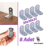 8 Adet Mobilya Eşya Dolap Duvar Sabitleyici Köşe Bağlantı L Demir Gönye Deprem Güvenliği 30x30x22mm (Krom)
