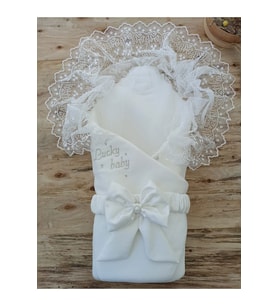 Dantelli Özel Taçlı Bebek Kundağı Unisex Bebek Dış Kundak Battaniyesi Hastane Çıkışı Hediyelik KND45237