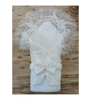 Dantelli Özel Taçlı Bebek Kundağı Unisex Bebek Dış Kundak Battaniyesi Hastane Çıkışı Hediyelik KND45237