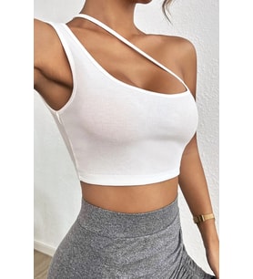 Kadın Beyaz Tek Omuzlu Çapraz Askılı Crop Top Büstiyer
