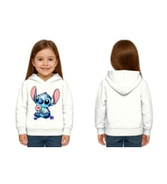 Unisex Stitch Baskılı Çocuk Swaetshirt Baskılı Kapüşonlu 3 İplik Şardonlu (Beyaz)