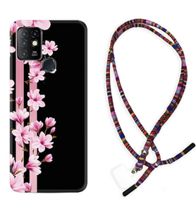 INFINIX Hot 8 9 10 11S Hot 10 Play 10T Kılıf Boyun Asklı Rasta Silikon Pink Flowers 3 1393