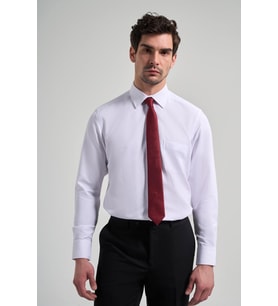 Uzun Kol Desenli Armürlü Sert Yaka cepli Pamuklu Classic Comfort Fit Gömlek 1004250171 (Beyaz)