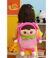 Çilek Kız Mini Peluş Çanta, Ayarlanabilir Çocuk Sırt Çantası Askılı, Astarlı, Fermuarlı, 30 cm (Pembe)