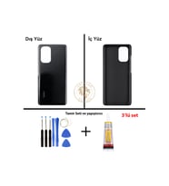 Yapıştırıcı Redmi K40 Pro Siyah Yapıştırıcı Arka Pil Kapağı + Yapıştırıcı ve Vida Seti