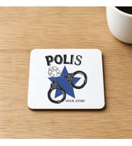 Kişiye Özel Polis Kelepçe Baskılı 9x9 cm Kare MDF Bardak Altlığı - Polise Hediye Ahşap