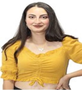 KADIN HARDAL BALON KOL CROP BLUZ (Hardal Sarısı)