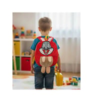 Sevimli Tavşan Mini Peluş Çanta, Ayarlanabilir Çocuk Sırt Çantası Askılı, Astarlı, Fermuarlı, 30 cm (Kırmızı)