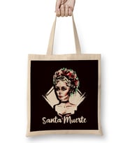 Santa Muerte Female Deity Satanic Mexican Sugar Skull Dead Bez Çanta Uzun Saplı