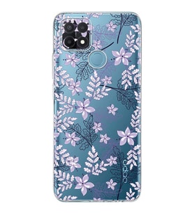 PrintiFy Oppo A15 Uyumlu Kamera Korumalı Floral Lila Tasarımlı Şeffaf Silikon Kılıf
