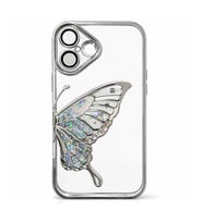 Coverzone iPhone 16 ile Uyumlu 3D Kelebekli S?v?l? Simli ?effaf G�m�? �erceve LunaFlow Telefon K?l?f? Kamera Lens Korumal? L�ks Parlak Koruyucu Kapak