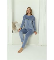 Akbeniz Kadın Kadife Mavi Pijama Takım 20624