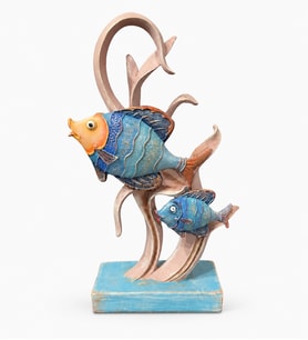 El Boyaması Dekoratif İkili Balık Polyester Biblo (30x15 cm)