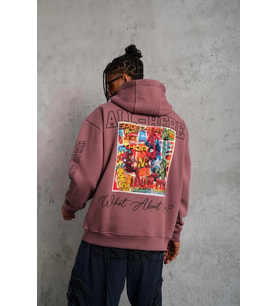 Erkek 3 İplik Pamuklu Kapüşonlu Baskılı Cepli Sweatshirt Hoodie - Gül Kurusu