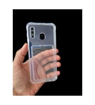 Teknomoda Samsung Galaxy A20S Kılıf Kartlıklı Anti Şok Korumalı Şeffaf Silikon Şeffaf Açık