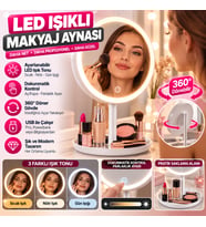 LED Işıklı Yuvarlak Makyaj Aynası – Dokunmatik Ayarlanabilir Işık Tonlu, 360° Döner Masaüstü Profesyonel Makyaj ve Cilt Bakım Aynası