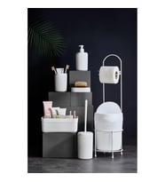 7 Parça Beyaz Banyo Seti Metal Stantlı Kovalı Wc Kağıtlık Kozmetik Kutusu Fırçalık Sabunlukla