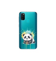 Samsung Galaxy M21 ile Uyumlu Splash Panda Tasarımlı Şeffaf Silikon Kılıf
