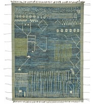 Mavi Halı El Dokuma Modern Stil Soyut Desenli Yumuşak Dokulu Lüks Salon Halısı Yün Pamuk