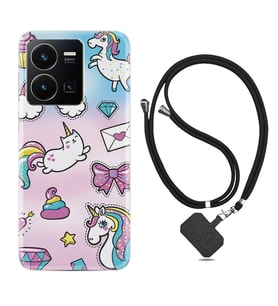Vivo Y22 Kılıf Silikon Boyun Askılı İpli Desenli Silikon Unicorn Mektup 1800