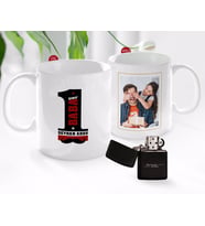 BK Gift Kişiye Özel Babalar Günü Hediyesi Fotoğraflı Kupa Bardak ve Benzinli Çakmak Seti-1 (Model 1)