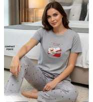 Mihra Kadın Compakt Penye Bisiklet Yaka Kısa Kol İnce Pijama Takımı 90784GR- 1 Adet